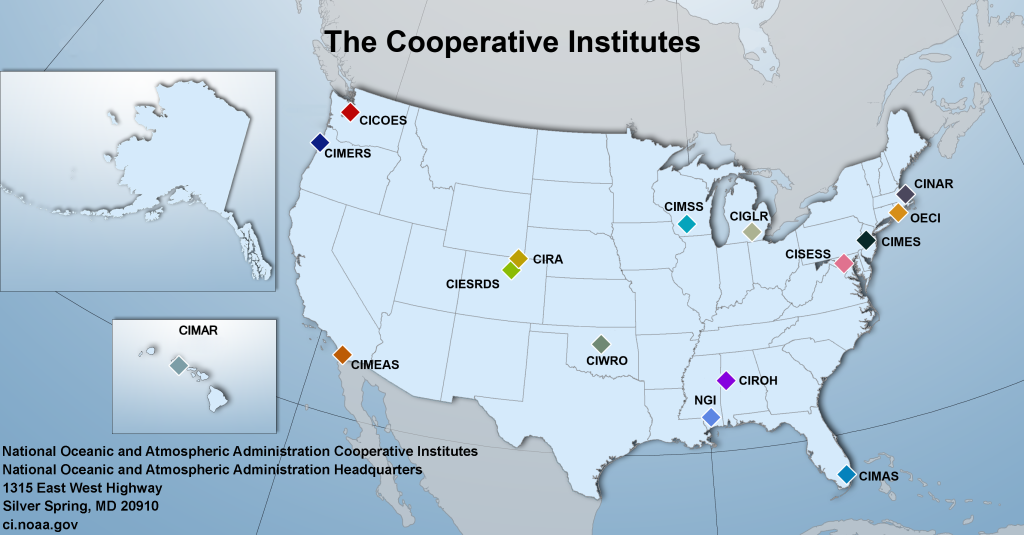 Map showing locations for NOAA's Cooperative Institutes